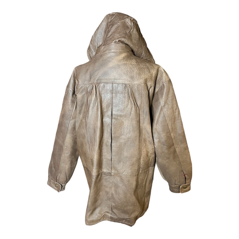 Wild Cats Pelsnoer Denmark Women Brown Leather Plaid Lining Hooded Jacket Coat L - Picture 15 of 16